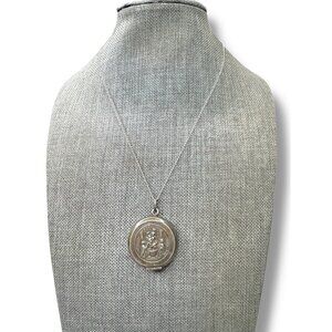 Antique Late 1800s Silver Religious Locket Pendant on Sterling Chain